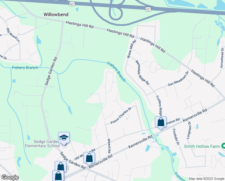 map of restaurants, bars, coffee shops, grocery stores, and more near 972 Peachtree Meadows Circle in Kernersville