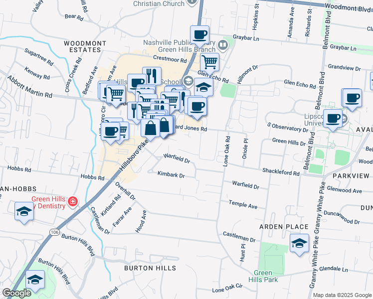 map of restaurants, bars, coffee shops, grocery stores, and more near 2011 Richard Jones Road in Nashville