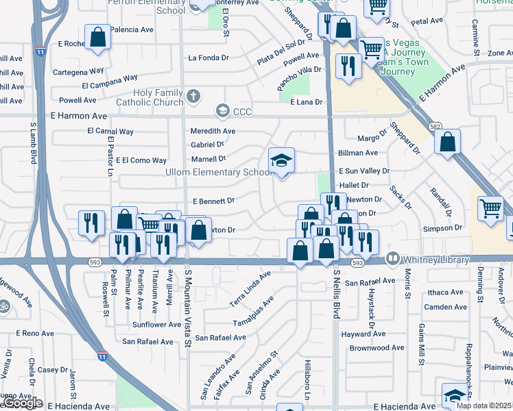 map of restaurants, bars, coffee shops, grocery stores, and more near 4739 South Glenn Davis Drive in Las Vegas