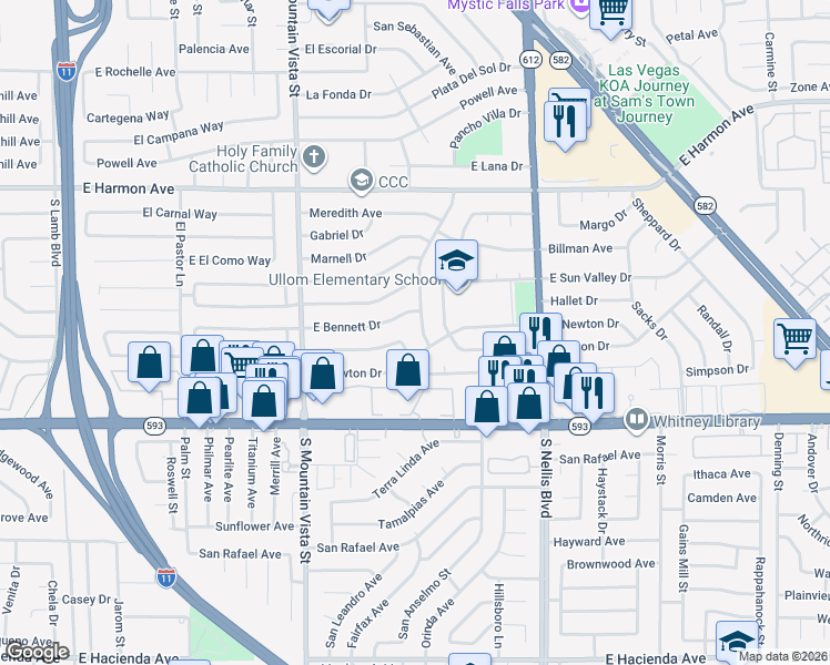 map of restaurants, bars, coffee shops, grocery stores, and more near 4739 South Glenn Davis Drive in Las Vegas