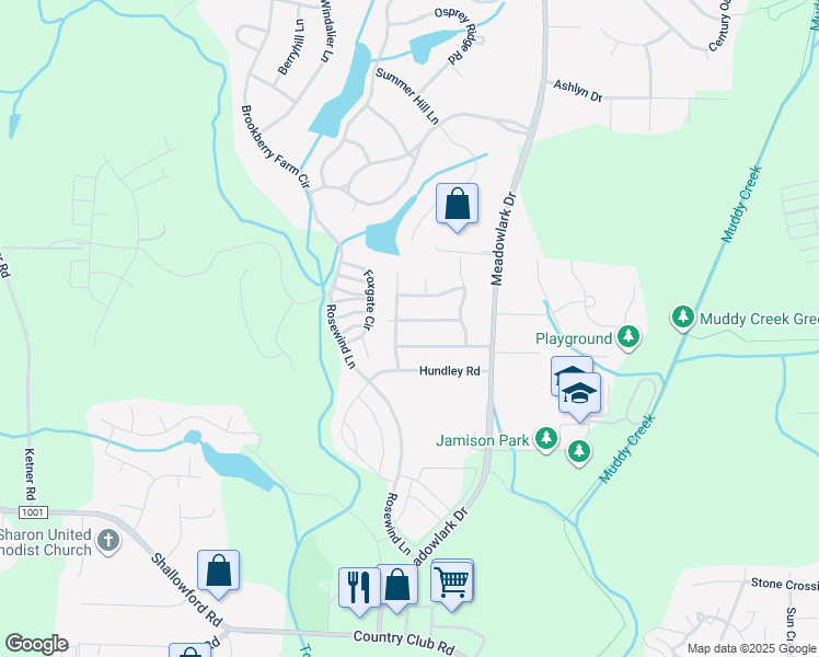 map of restaurants, bars, coffee shops, grocery stores, and more near 5570 Woodspring Drive in Winston-Salem