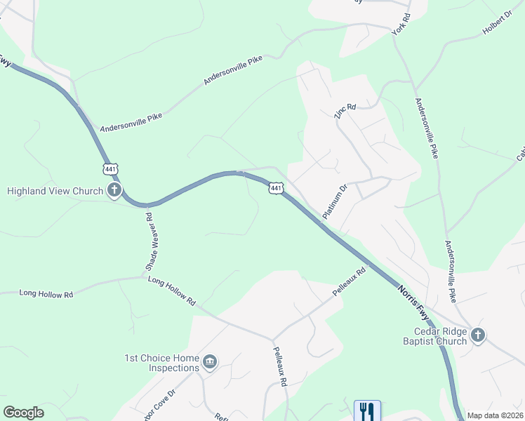 map of restaurants, bars, coffee shops, grocery stores, and more near 3333 Weaver Cemetery Road in Knoxville