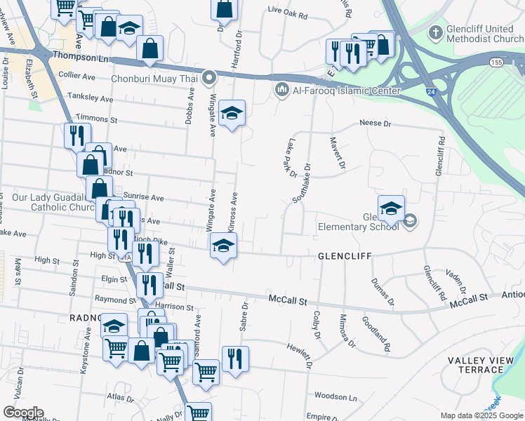 map of restaurants, bars, coffee shops, grocery stores, and more near 3210 Avenal Avenue in Nashville
