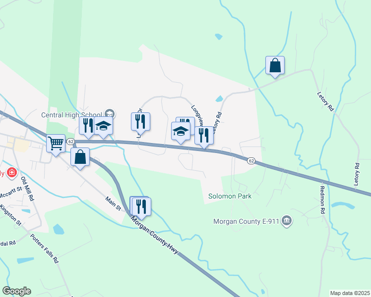 map of restaurants, bars, coffee shops, grocery stores, and more near 1315 Knoxville Hwy in Wartburg