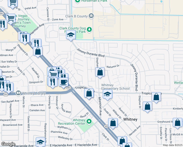 map of restaurants, bars, coffee shops, grocery stores, and more near 5710 East Tropicana Avenue in Las Vegas