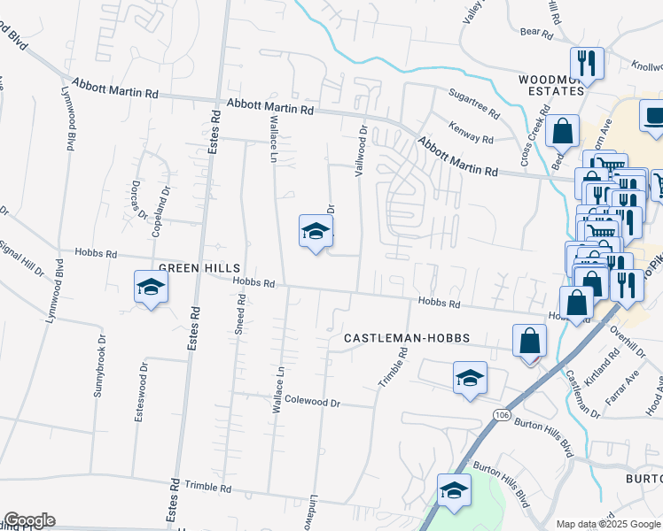 map of restaurants, bars, coffee shops, grocery stores, and more near 3311 Skyline Drive in Nashville