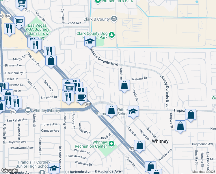 map of restaurants, bars, coffee shops, grocery stores, and more near 5710 East Tropicana Avenue in Las Vegas