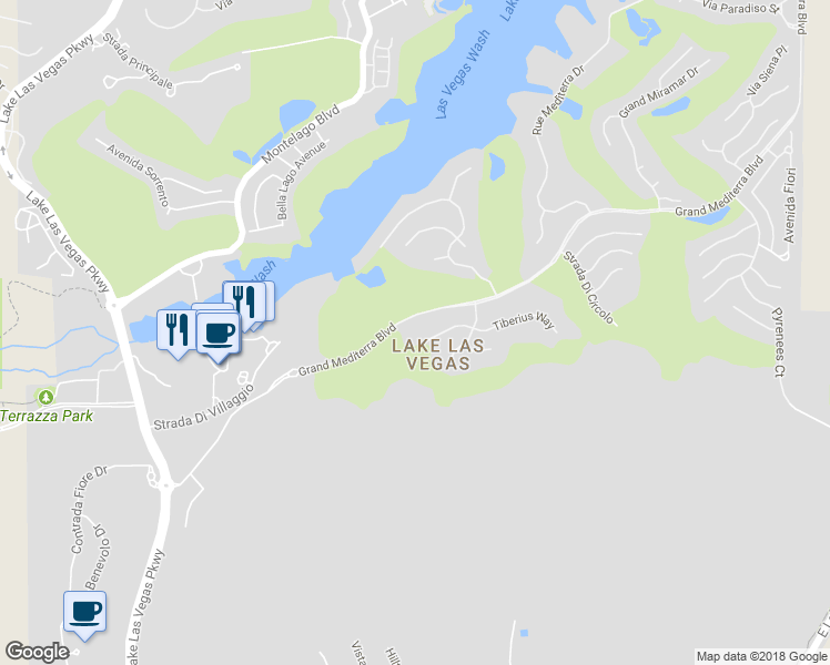 map of restaurants, bars, coffee shops, grocery stores, and more near 4 Tiberius Way in Henderson