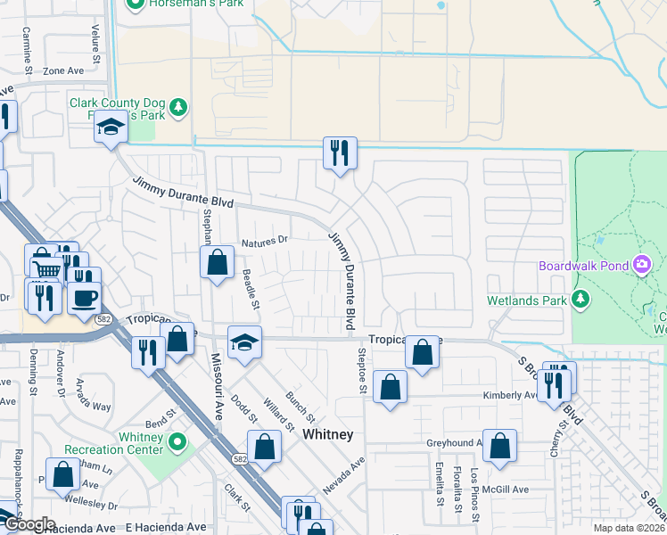 map of restaurants, bars, coffee shops, grocery stores, and more near 4730 Primavera Street in Las Vegas