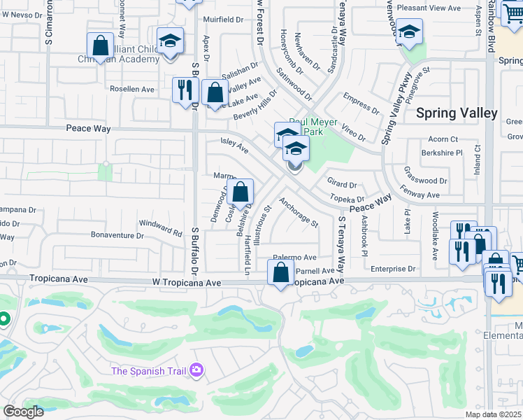 map of restaurants, bars, coffee shops, grocery stores, and more near 299 Hartfield Lane in Las Vegas