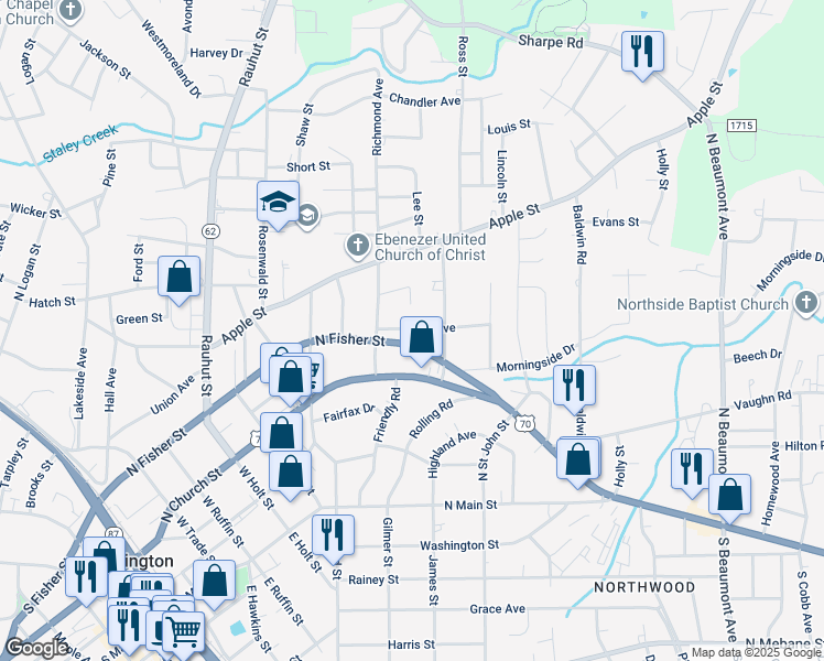 map of restaurants, bars, coffee shops, grocery stores, and more near 826 Day Avenue in Burlington