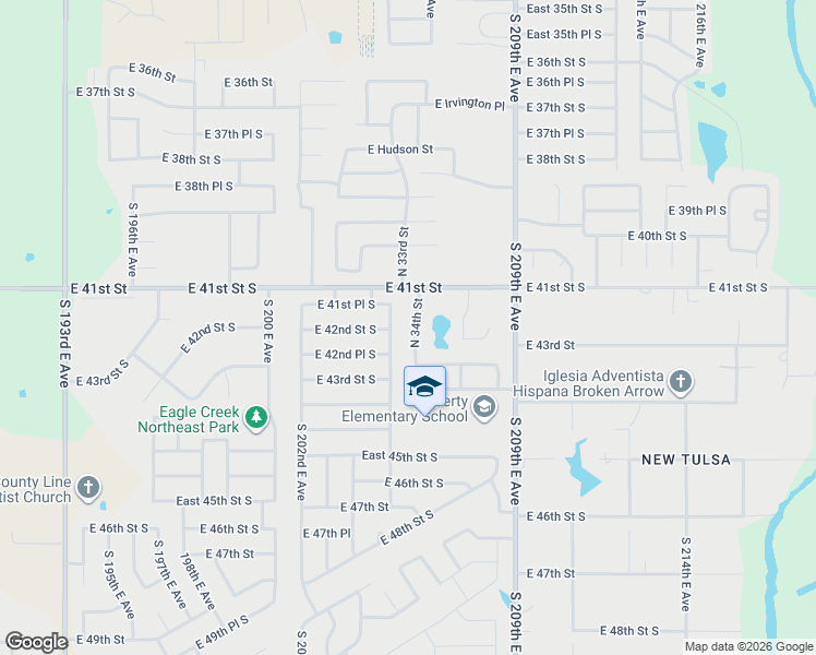map of restaurants, bars, coffee shops, grocery stores, and more near 5106 North 34th Street in Broken Arrow