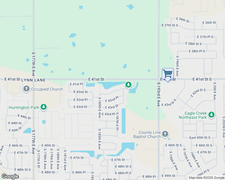 map of restaurants, bars, coffee shops, grocery stores, and more near 18609 East 42nd Street in Tulsa