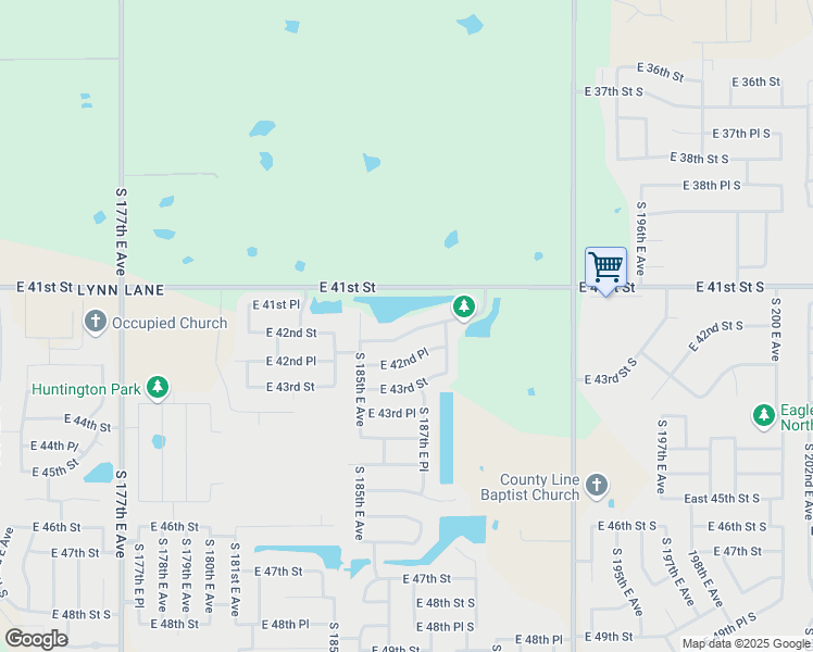 map of restaurants, bars, coffee shops, grocery stores, and more near 18609 East 42nd Street in Tulsa