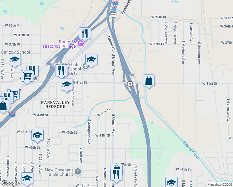 map of restaurants, bars, coffee shops, grocery stores, and more near 1620 West 41st Street in Tulsa