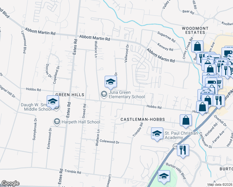 map of restaurants, bars, coffee shops, grocery stores, and more near 3311 Skyline Drive in Nashville