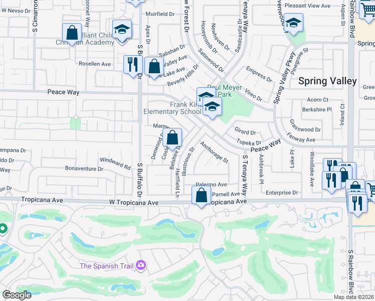 map of restaurants, bars, coffee shops, grocery stores, and more near 299 Hartfield Lane in Las Vegas