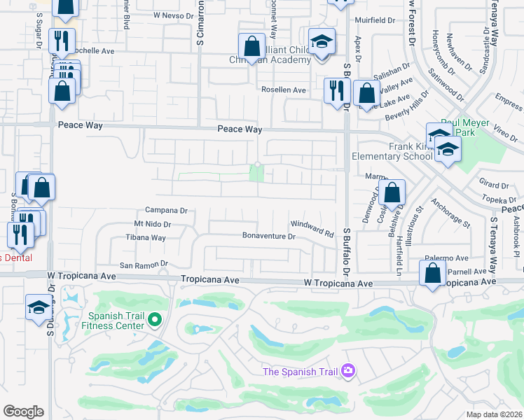 map of restaurants, bars, coffee shops, grocery stores, and more near 4712 Poppywood Drive in Las Vegas