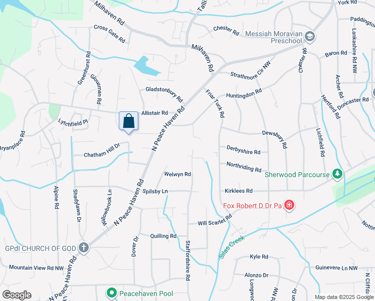 map of restaurants, bars, coffee shops, grocery stores, and more near 620 Staffordshire Road in Winston-Salem