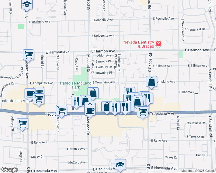 map of restaurants, bars, coffee shops, grocery stores, and more near 4723 Desert Vista Road in Las Vegas