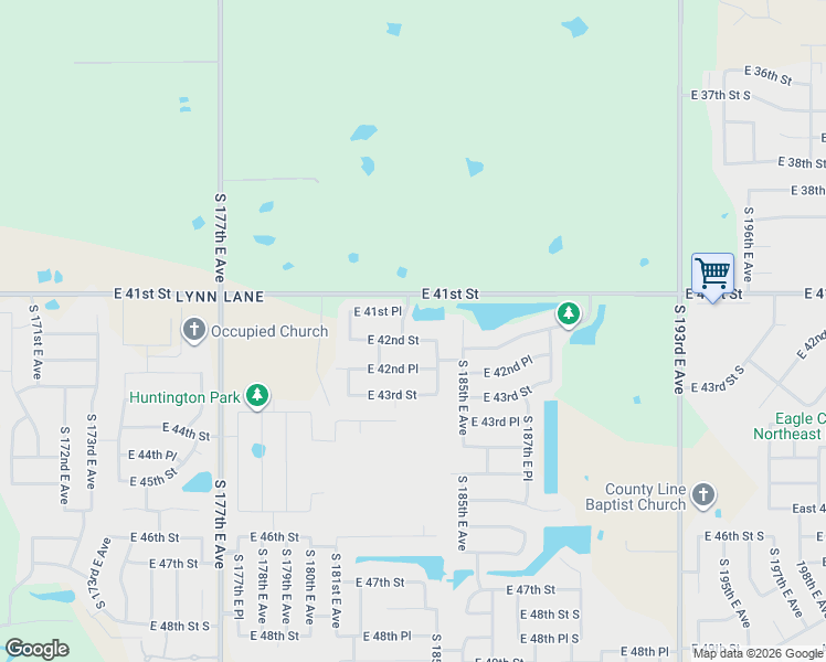 map of restaurants, bars, coffee shops, grocery stores, and more near 18309 East 42nd Street in Tulsa