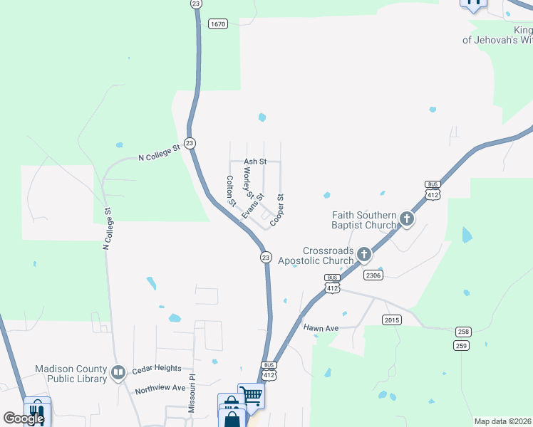 map of restaurants, bars, coffee shops, grocery stores, and more near 107 Cedar Bluff Street in Huntsville