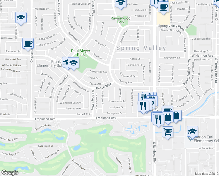 map of restaurants, bars, coffee shops, grocery stores, and more near 4704 Millbrook Court in Las Vegas