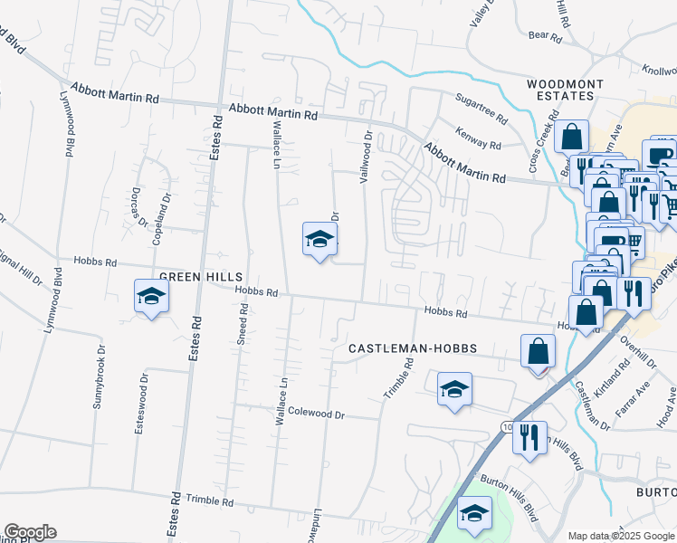 map of restaurants, bars, coffee shops, grocery stores, and more near 3311 Skyline Drive in Nashville