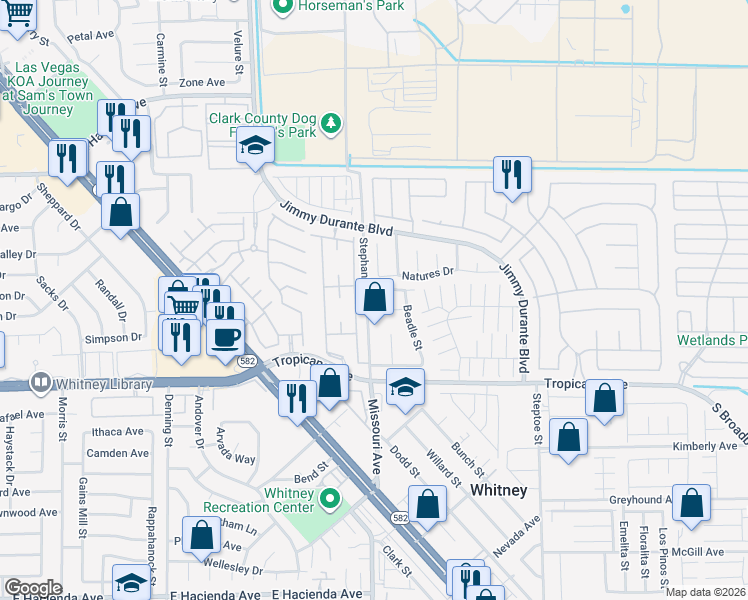 map of restaurants, bars, coffee shops, grocery stores, and more near 5841 Brienholt Avenue in Las Vegas