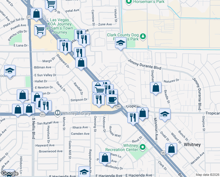 map of restaurants, bars, coffee shops, grocery stores, and more near 5513 High Wager Way in Las Vegas