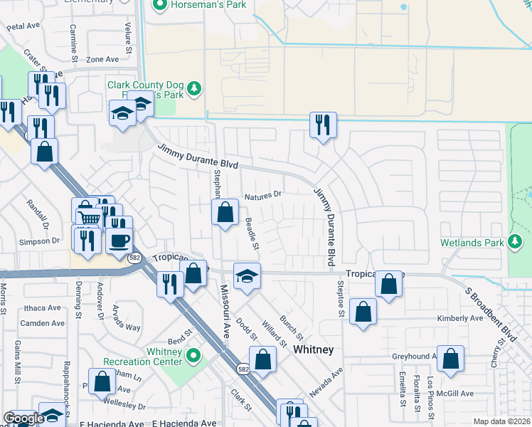 map of restaurants, bars, coffee shops, grocery stores, and more near in Whitney