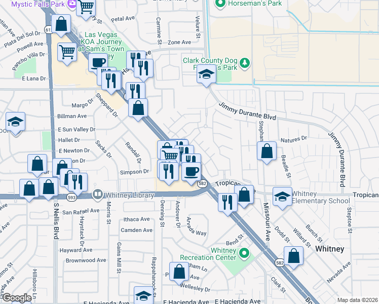 map of restaurants, bars, coffee shops, grocery stores, and more near 5513 High Wager Way in Las Vegas