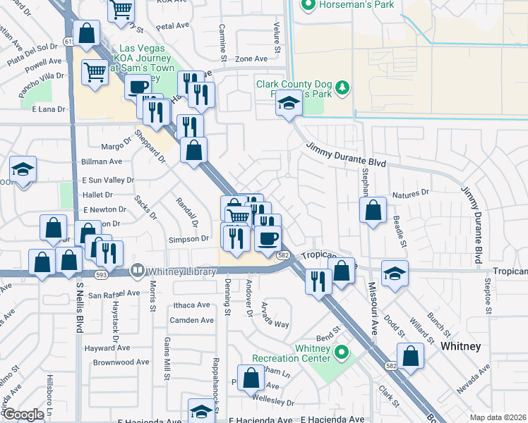 map of restaurants, bars, coffee shops, grocery stores, and more near 5513 High Wager Way in Las Vegas