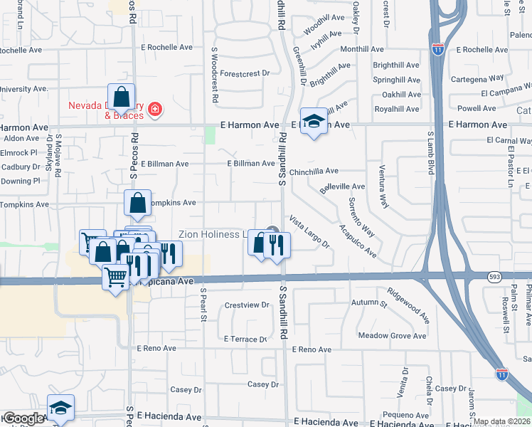 map of restaurants, bars, coffee shops, grocery stores, and more near 4731 Avenida Del Diablo in Las Vegas