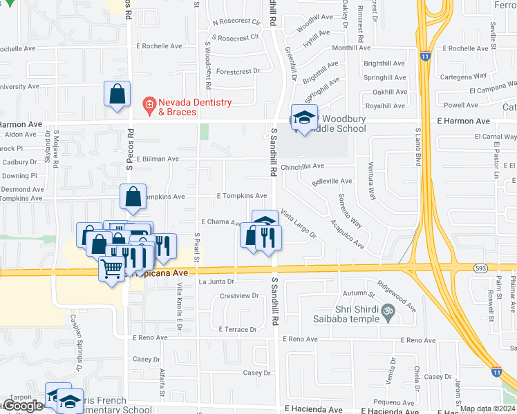 map of restaurants, bars, coffee shops, grocery stores, and more near 4731 Avenida Del Diablo in Las Vegas