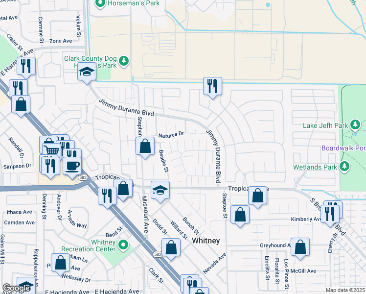 map of restaurants, bars, coffee shops, grocery stores, and more near 4743 Casitas Way in Las Vegas