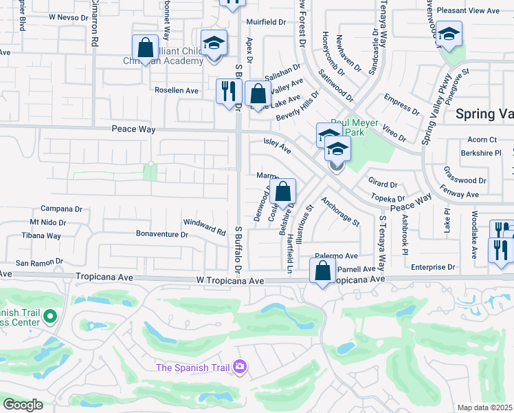 map of restaurants, bars, coffee shops, grocery stores, and more near 7715 Cobden Court in Las Vegas