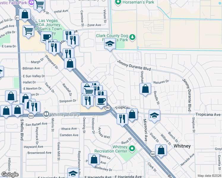 map of restaurants, bars, coffee shops, grocery stores, and more near 5545 Dueces Wild Court in Las Vegas