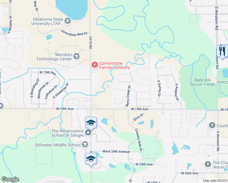 map of restaurants, bars, coffee shops, grocery stores, and more near 3313 West Cypress Mill Avenue in Stillwater