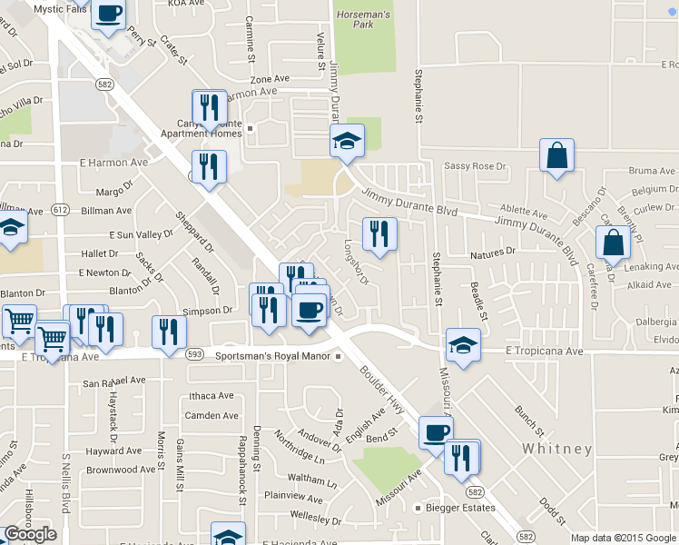 map of restaurants, bars, coffee shops, grocery stores, and more near 4763 Straight Flush Drive in Las Vegas