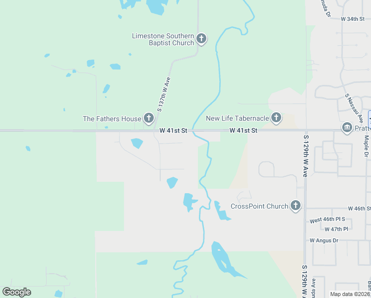 map of restaurants, bars, coffee shops, grocery stores, and more near 13600 West 42nd Place in Sand Springs