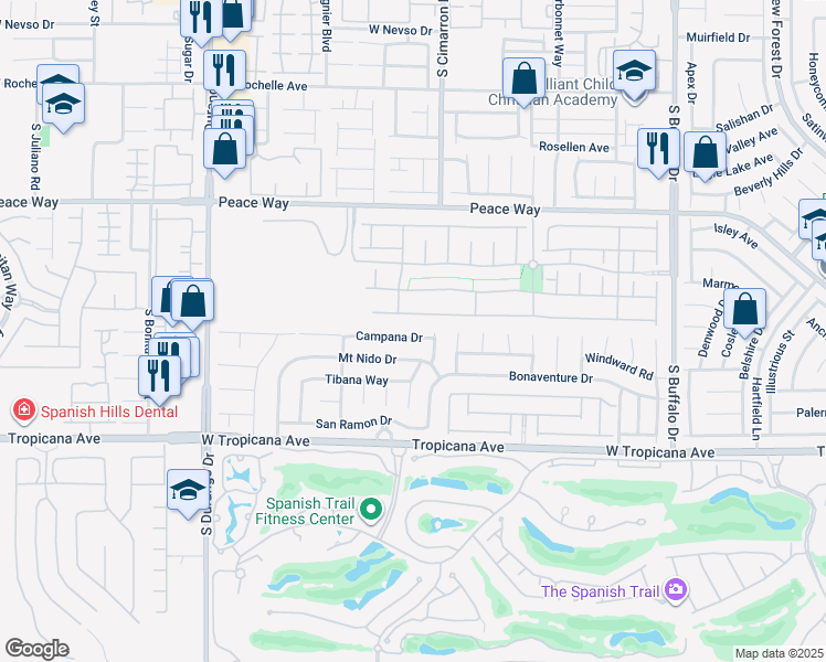 map of restaurants, bars, coffee shops, grocery stores, and more near 8240 Campana Drive in Las Vegas