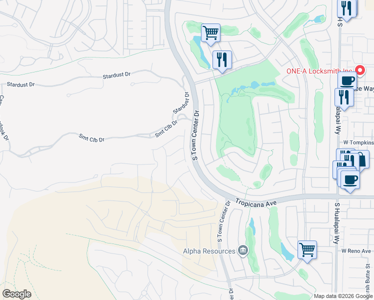 map of restaurants, bars, coffee shops, grocery stores, and more near 4729 Denaro Drive in Las Vegas
