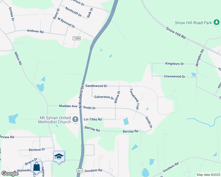 map of restaurants, bars, coffee shops, grocery stores, and more near 228 Sandlewood Drive in Durham