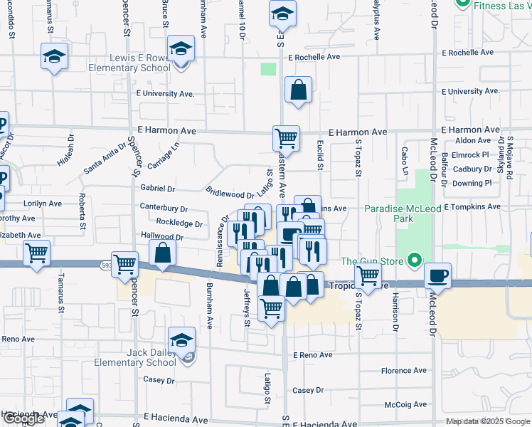 map of restaurants, bars, coffee shops, grocery stores, and more near 2373 Renaissance Drive in Las Vegas