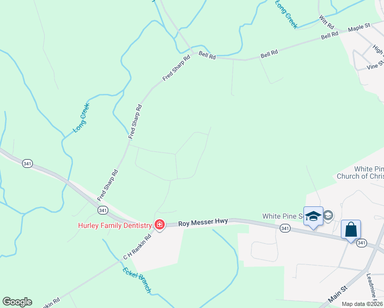 map of restaurants, bars, coffee shops, grocery stores, and more near 3156 Roy Messer Highway in White Pine