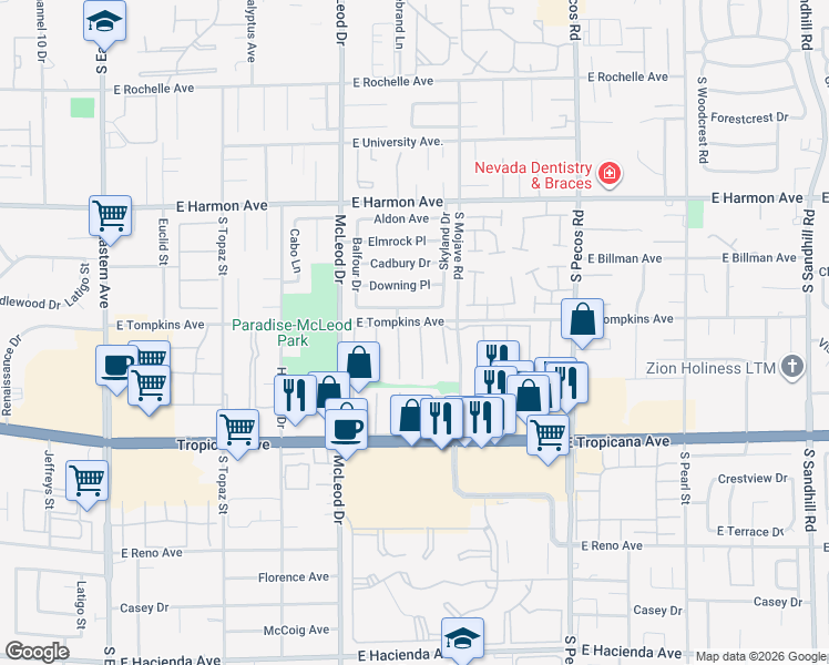 map of restaurants, bars, coffee shops, grocery stores, and more near 4715 Desert Vista Road in Las Vegas