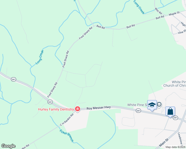 map of restaurants, bars, coffee shops, grocery stores, and more near 3156 Roy Messer Highway in White Pine
