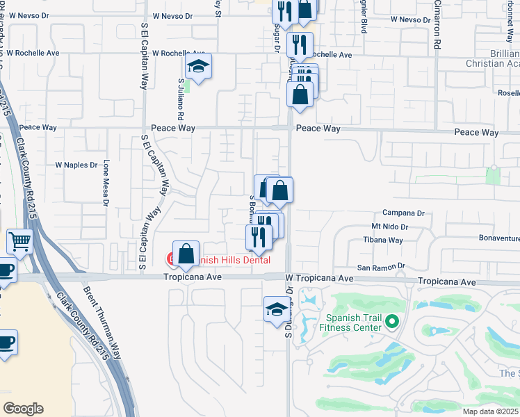 map of restaurants, bars, coffee shops, grocery stores, and more near 4723 Cortina Rancho Street in Las Vegas
