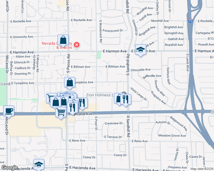 map of restaurants, bars, coffee shops, grocery stores, and more near 4721 South Lindo Court in Las Vegas
